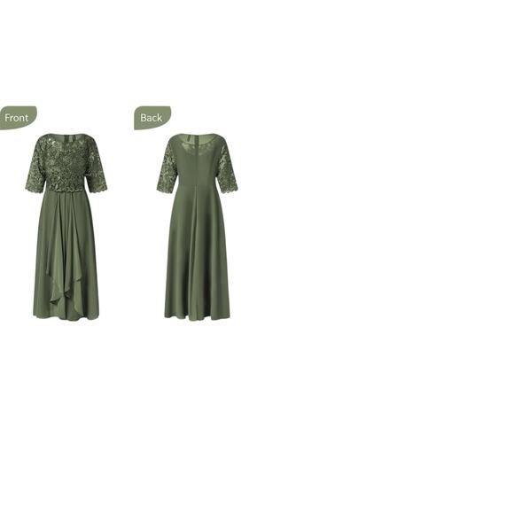 Sage Green Lace /Chiffon Dress with Half Sleeves - Picture 3 of 3
